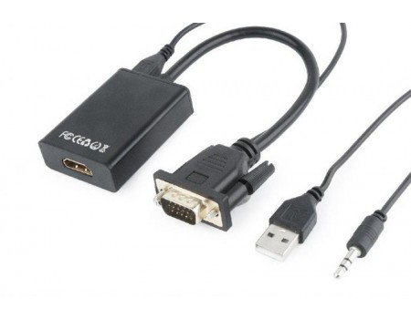Адаптер Cablexpert (A-VGA-HDMI-01) VGA-HDMI, зі звуком, 0.15м, чорний