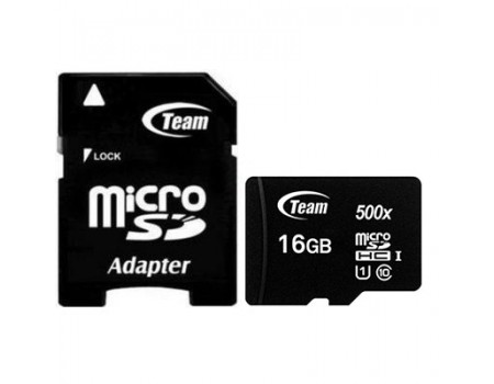 MicroSDHC 16GB UHS-I Class 10 Team Black + SD-adapter (TUSDH16GCL10U03)
