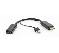 Адаптер Cablexpert (DSC-HDMI-DP), HDMI - DisplayPort - USB, 0.15м, чорний