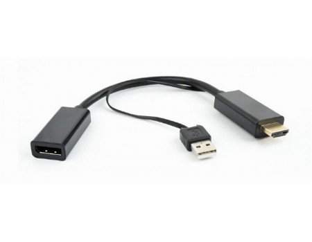 Адаптер Cablexpert (DSC-HDMI-DP), HDMI - DisplayPort - USB, 0.15м, чорний