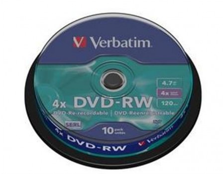 DVD-RW Verbatim (43552) 4.7 GB/120 min 4x (10 pcs Cake Box)