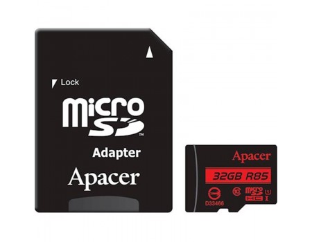 MicroSDHC 32GB UHS-I Class 10 Apacer + SD adapter (AP32GMCSH10U5-R)