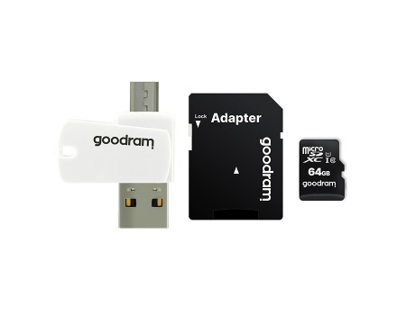MicroSDXC 64GB UHS-I Class 10 GOODRAM + SD-adapter + OTG Card reader (M1A4-0640R12)