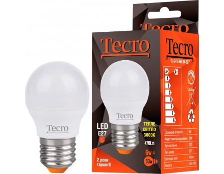 Лампа LED Tecro TL-G45-6W-3K-E27 6W 3000K E27