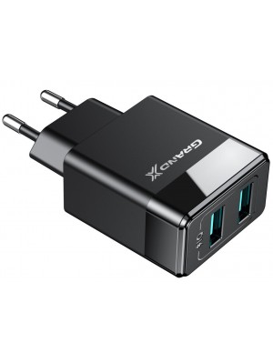 Сетевое зарядное устройство Grand-X (2xUSB 2.4А) Black (CH-50)