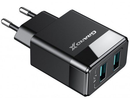 Сетевое зарядное устройство Grand-X (2xUSB 2.4А) Black (CH-50)