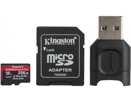 MicroSDXC 256GB UHS-II/U3 Class 10 Kingston Canvas React Plus R285/W165MB/s + SD-адаптер + USB-кардридер (MLPMR2/256GB)