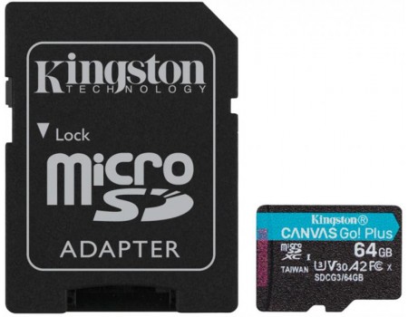 MicroSDXC 64GB UHS-I/U3 Class 10 Kingston Canvas Go! Plus R170/W70MB/s + SD-адаптер (SDCG3/64GB)