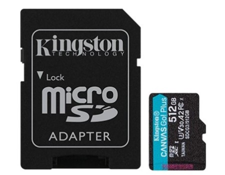 MicroSDXC 512GB UHS-I/U3 Class 10 Kingston Canvas Go! Plus R170/W90MB/s+ SD-адаптер (SDCG3/512GB)