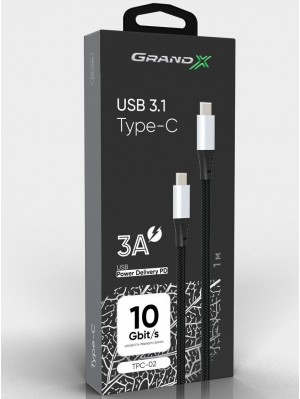 Кабель Grand-X USB Type-C - USB Type-C, Power Delivery, 65W, 1м, Black (TPC-02)