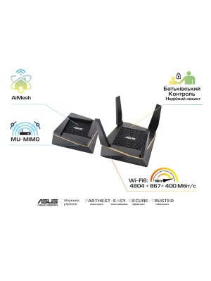 Бездротовий маршрутизатор Asus RT-AX92U 2 pack (RT-AX92U-2PK) (AX6100, WiFi6, Tri band, 1xGE WAN, 4xGE LAN,
