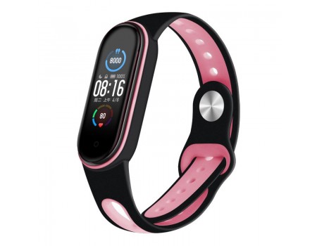 Ремешок BeCover Sport Style для Xiaomi Mi Smart Band 5/Mi Smart Band 6 Black-Pink (705167)