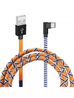 Кабель Grand-X USB-USB-C, 2.1A, 1м, Orange/Blue, угл. USB-C (FC-08OB)