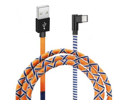 Кабель Grand-X USB-USB-C, 2.1A, 1м, Orange/Blue, угл. USB-C (FC-08OB)