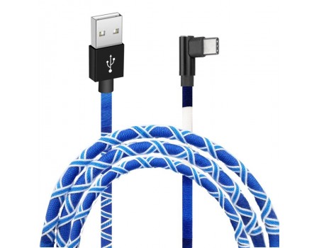 Кабель Grand-X USB-USB-С, 2.1A 1м White/Blue, угл. USB-C (FC-08WB)