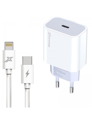 Сетевое зарядное устройство Grand-X (1xUSB-C 20W) PD 3.0, QC 4.0, AFC, FCP White (CH-770L) + кабель Lightning