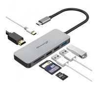 Концентратор USB 3.1 Type-C Grand-X PD Сharging HDMI/3хUSB/Type-C/OTG/CR (SG-512)