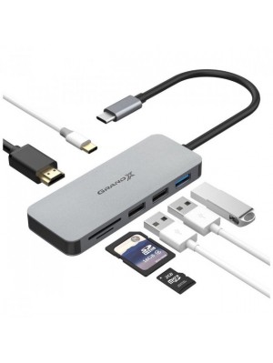 Концентратор USB 3.1 Type-C Grand-X PD Сharging HDMI/3хUSB/Type-C/OTG/CR (SG-512)