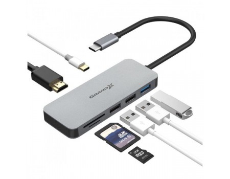 Концентратор USB 3.1 Type-C Grand-X PD Сharging HDMI/3хUSB/Type-C/OTG/CR (SG-512)