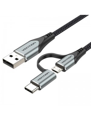 Кабель Vention USB - microUSB+USB Type-C, 1 m, Black (CQEHF)