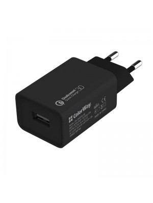 Мережевий Зарядний пристрій ColorWay (1USBx3A) QC3.0 Black (CW-CHS013Q-BK)