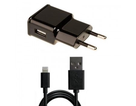 Сетевое зарядное устройство Grand-X (1xUSB 1A) Black (CH765LTB) + кабель Lightning