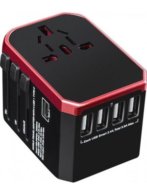 Адаптер XoKo WC-050 на EU, 4xUSB, 1xUSB TYPE-C, 5,6A Black/Red (WC-05BKRD (WC-05BKRD)