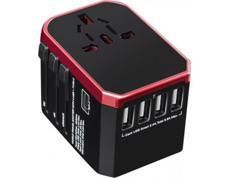 Адаптер XoKo WC-050 на EU, 4xUSB, 1xUSB TYPE-C, 5,6A Black/Red (WC-05BKRD (WC-05BKRD)