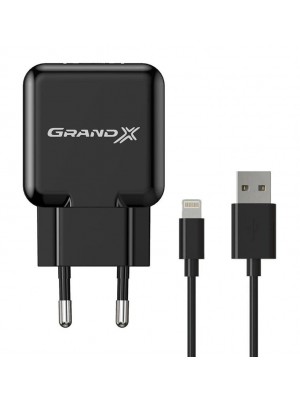 Сетевое зарядное устройство Grand-X (1xUSB 2.1A) Black (CH03LTB) + кабель Lightning