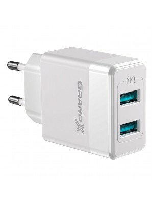 Сетевое зарядное устройство Grand-X (2xUSB 2.4А) White (CH-50W)