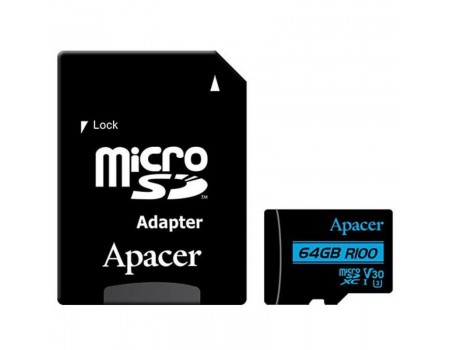 MicroSDXC 64GB UHS-I/U3 Class 10 Apacer + SD adapter (AP64GMCSX10U7-R)