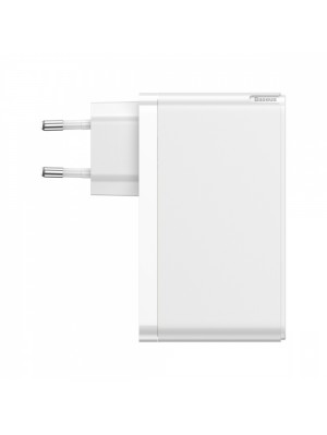 Сетевое зарядное устройство Baseus GaN Mini Quick Charger 120W (2 Type-C + USB) + Cable Type-C to Type-C 5A (1m) white