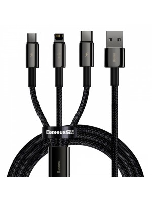 Кабель Baseus Tungsten Gold One - for - three Fast Charging Data Cable USB to M + L + C 3.5A 1.5m Bl