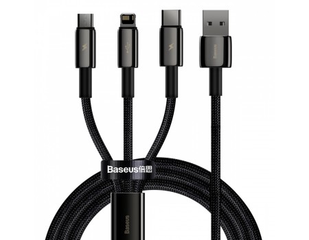 Кабель Baseus Tungsten Gold One - for - three Fast Charging Data Cable USB to M + L + C 3.5A 1.5m Bl