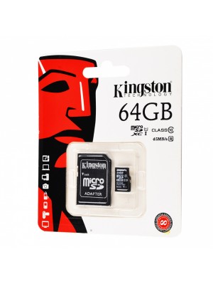 Карта памяти с переходником Micro SDHC Card Kingston (Class 10 UHS-I U1) 64GB