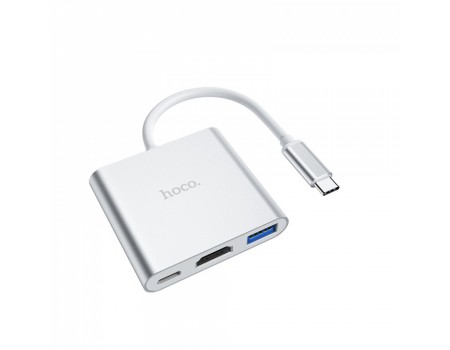 USB-хаб Hoco HB14 Easy use Type-C adapter(Type-C to USB3.0+HDMI+PD) Silver