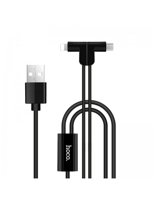 Кабель USB для зарядки Hoco X12 One Pull Two Magnetic 2in1 iPhone 6/MicroUSB (L Shape) Black 1.2m