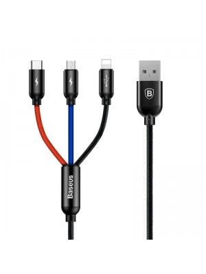 Кабель USB для зарядки Baseus Three Primary Colors 3-in-1 (CAMLT-ASY01) (MicroUSB/Lightning/Type-C) Black 0.3m