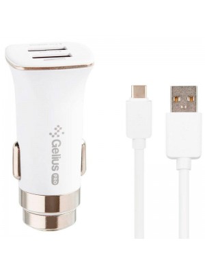 Автомобильное зарядное устройство Gelius Pro Apollo GP-CC01 2USB 3.1A + Cable Type-C White