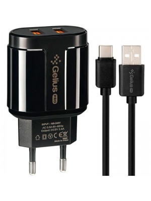 Зарядное устройство Gelius Pro Avangard GP-HC06 2USB 2.4A + Cable Type-C Black