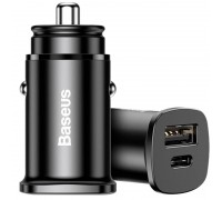 Автомобільний зарядний пристрій 1 USB + Type-C Baseus Square Metal QC (5A) (PPS-30W-MAX) (CCALL-AS01) Black