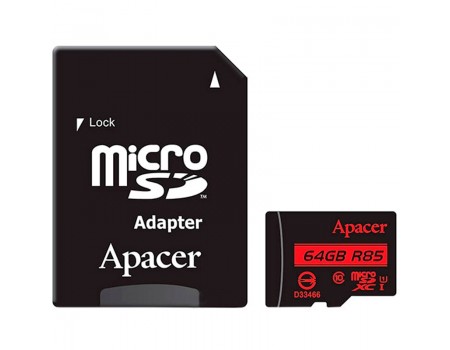 Карта пам'яті microSDXC 64Gb Apacer (UHS-1)(R85Mb/s) (Class 10) + Adapter SD