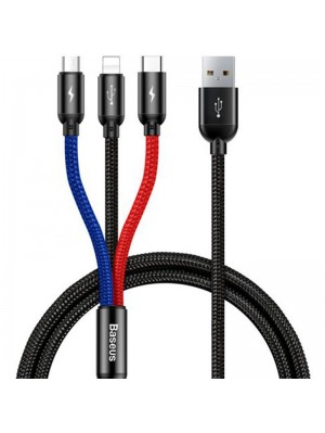 Кабель USB для зарядки Baseus Three Primary Colors 3-in-1 (CAMLT-BSY01) (MicroUSB/Lightning/Type-C) Black 1.2m
