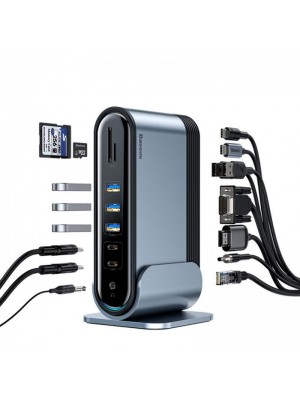 USB Hub Baseus Working Station Three-Screen Multifunctional 16in1 Type-C (VGA/HDMI) Dark Grey